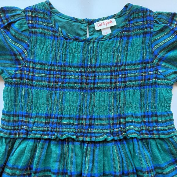 Cat & Jack Green & Blue Plaid Smocked Short Sleeve Dress Girls Size 5T NWOT - Picture 3 of 8